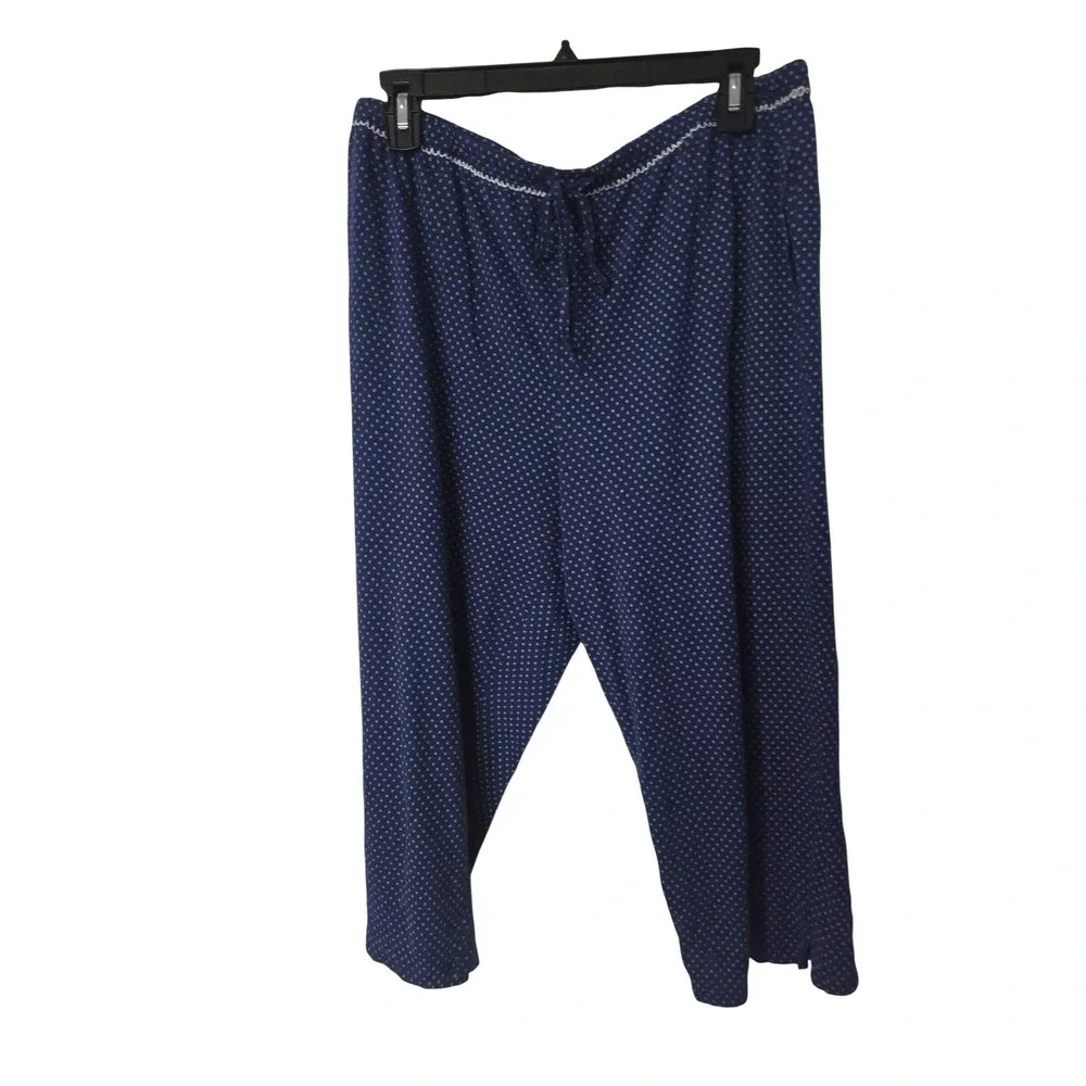 Aria Womens Pajama Set Navy Blue Polka Dot Lace Trim Button Front Size Large